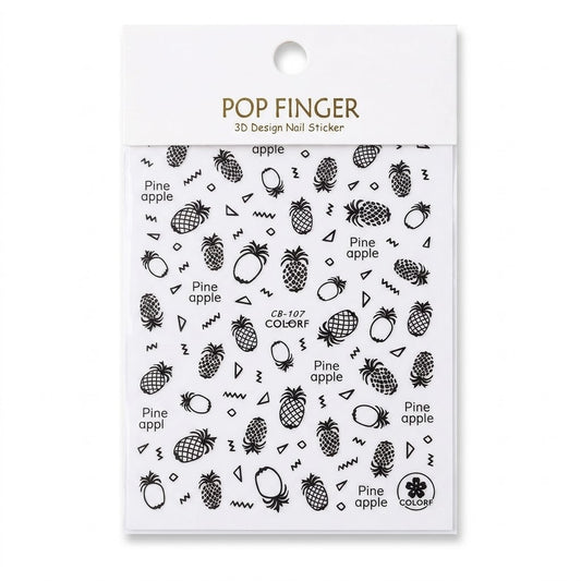 Pop Finger 3D Design Nail Stickers CB-107 – Piñas en Blanco y Negro