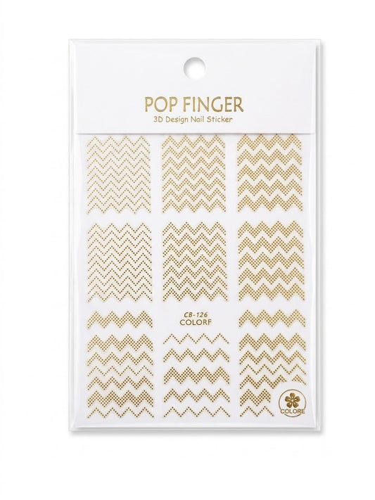 Pop Finger 3D Design Nail Stickers CB-126 – Líneas Chevron Doradas