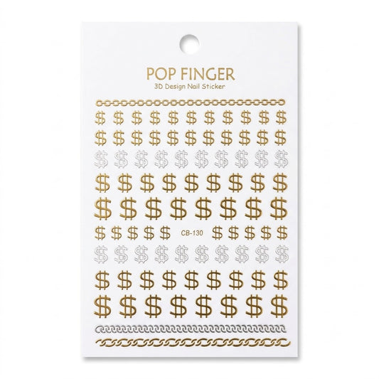 Pop Finger 3D Design Nail Stickers CB-130 – Signos de Dinero y Cadenas Doradas