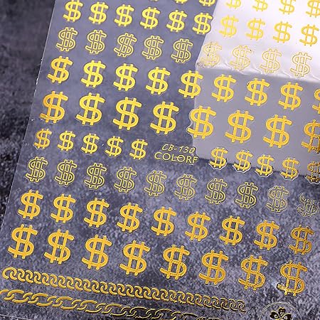 Pop Finger 3D Design Nail Stickers CB-130 – Signos de Dinero y Cadenas Doradas