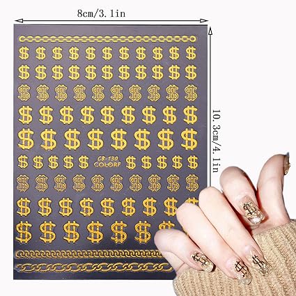 Pop Finger 3D Design Nail Stickers CB-130 – Signos de Dinero y Cadenas Doradas