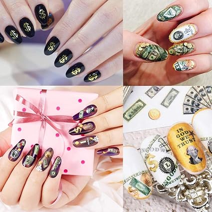 Pop Finger 3D Design Nail Stickers CB-130 – Signos de Dinero y Cadenas Doradas
