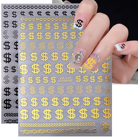 Pop Finger 3D Design Nail Stickers CB-130 – Signos de Dinero y Cadenas Doradas