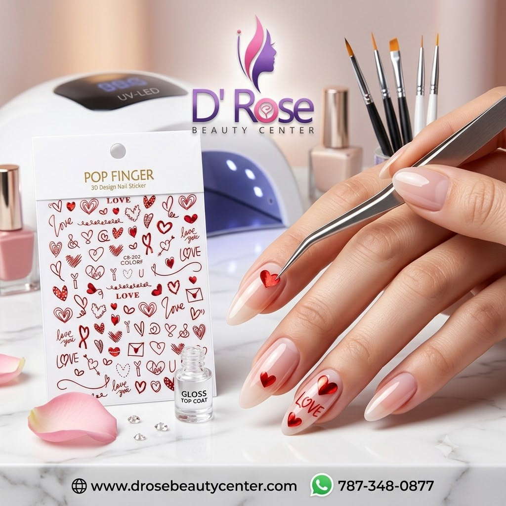 Pop Finger 3D Design Nail Stickers CB-202 – Corazones y Frases de Amor Rojas