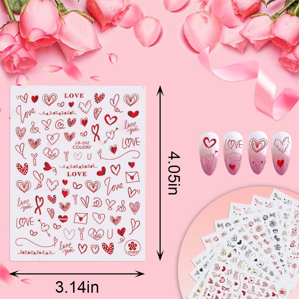 Pop Finger 3D Design Nail Stickers CB-202 – Corazones y Frases de Amor Rojas