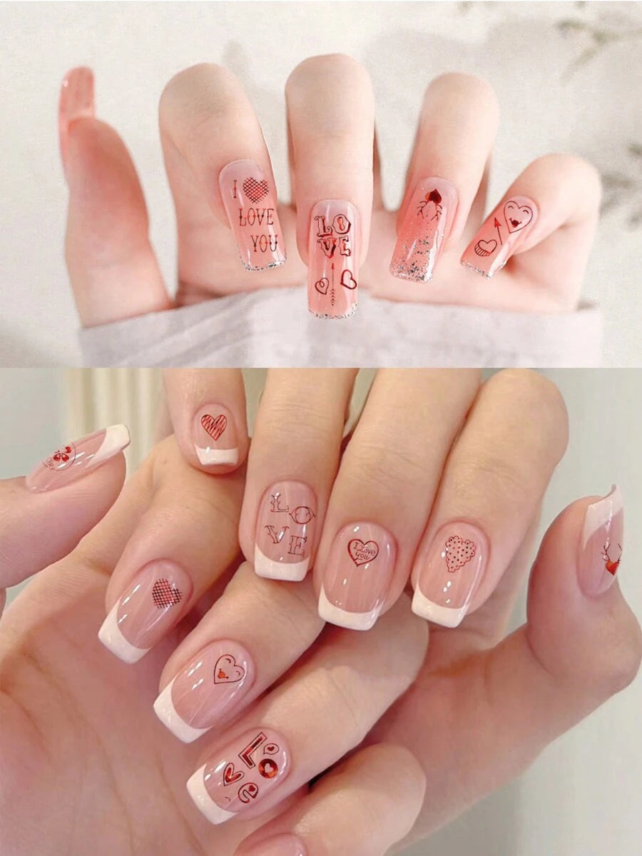 Pop Finger 3D Nail Stickers CB-203 – Corazones y Frases de Amor Rojas