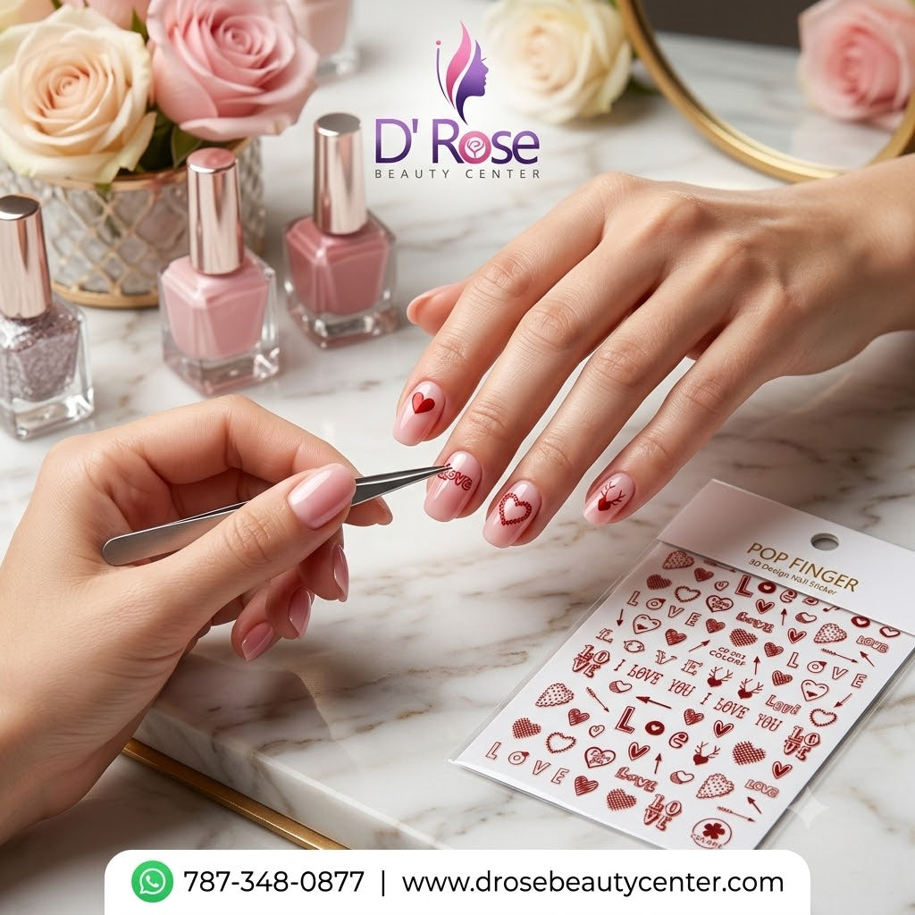 Pop Finger 3D Nail Stickers CB-203 – Corazones y Frases de Amor Rojas