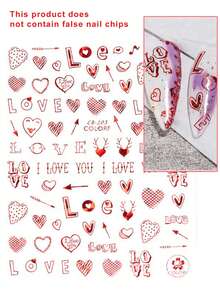Pop Finger 3D Nail Stickers CB-203 – Corazones y Frases de Amor Rojas