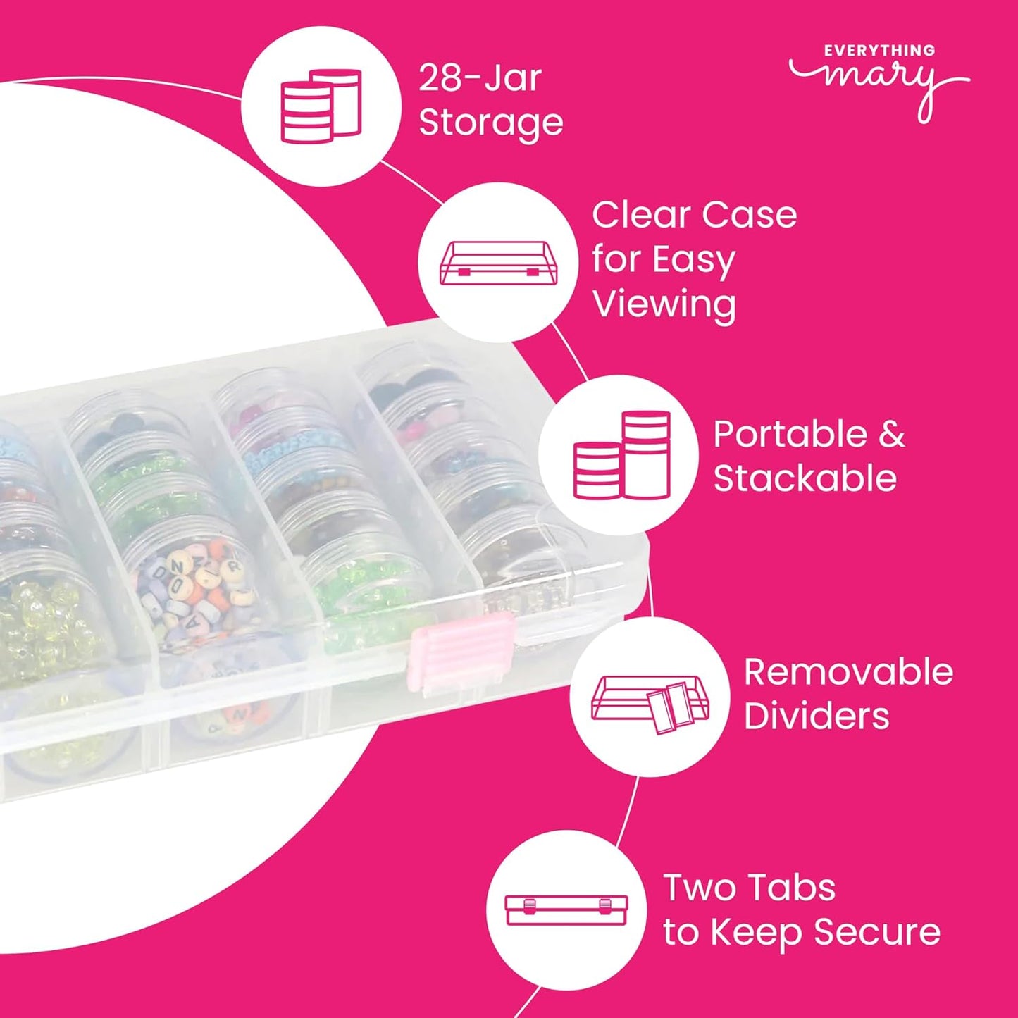 Cité Caja de Gangarrias Transparente 28 Frascos CC003 – Organizador para Nail Art, Piedras y Accesorios