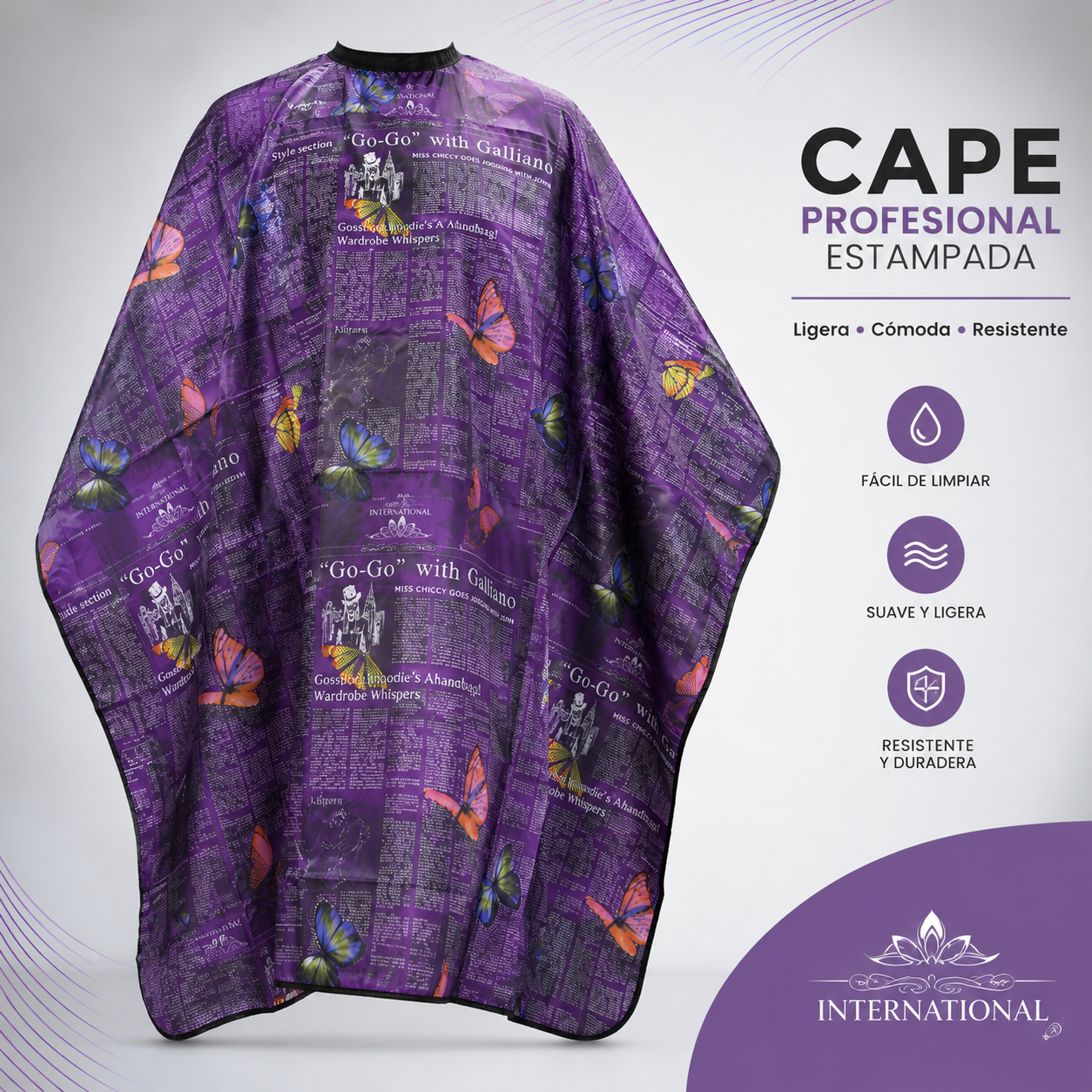 CITE OF PARIS Capa de Corte Profesional Morada con Mariposas CC013