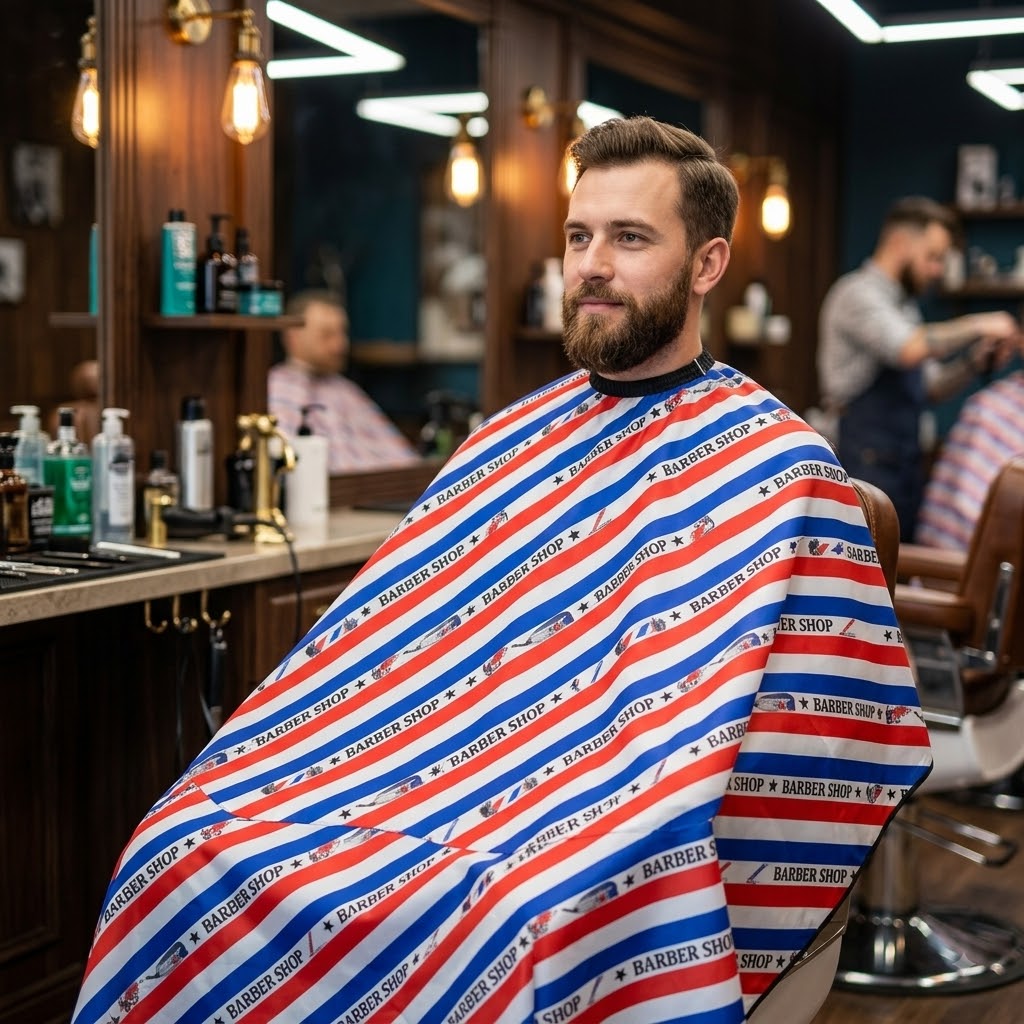 Cite of Paris Capa Profesional para Barbería CC018 – Diseño Rojo, Blanco y Azul