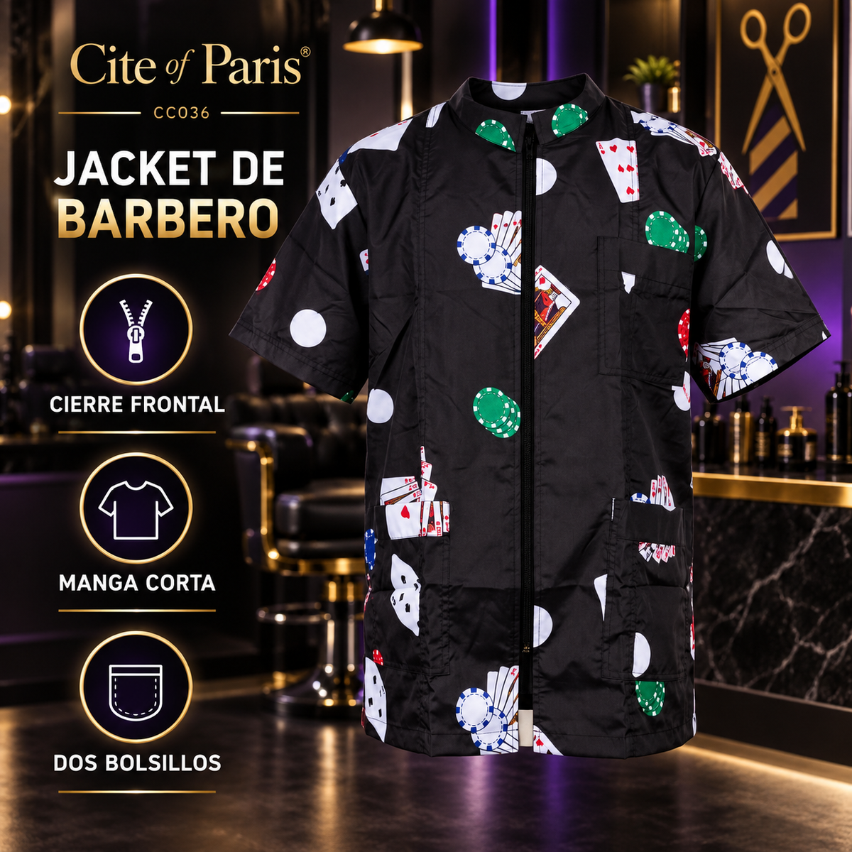 Cite of Paris Jacket de Barbero Negro Estampado X-Large – CC036