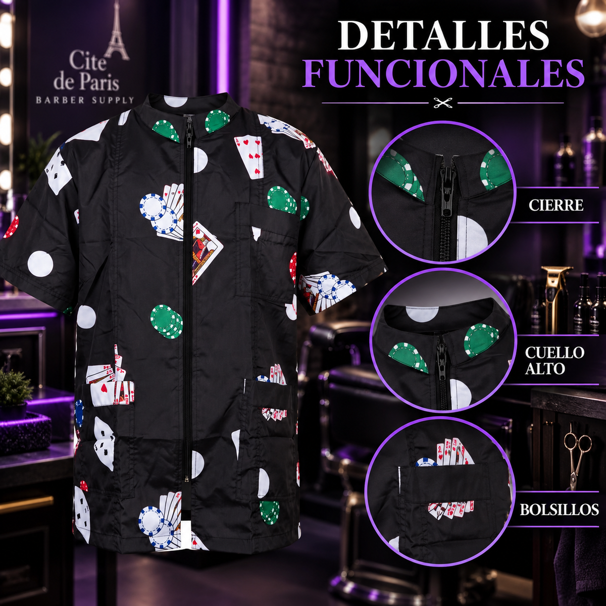 Cite of Paris Jacket de Barbero Negro Estampado X-Large – CC036