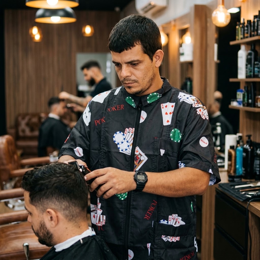 Cite of Paris Jacket de Barbero Negro Estampado X-Large – CC036