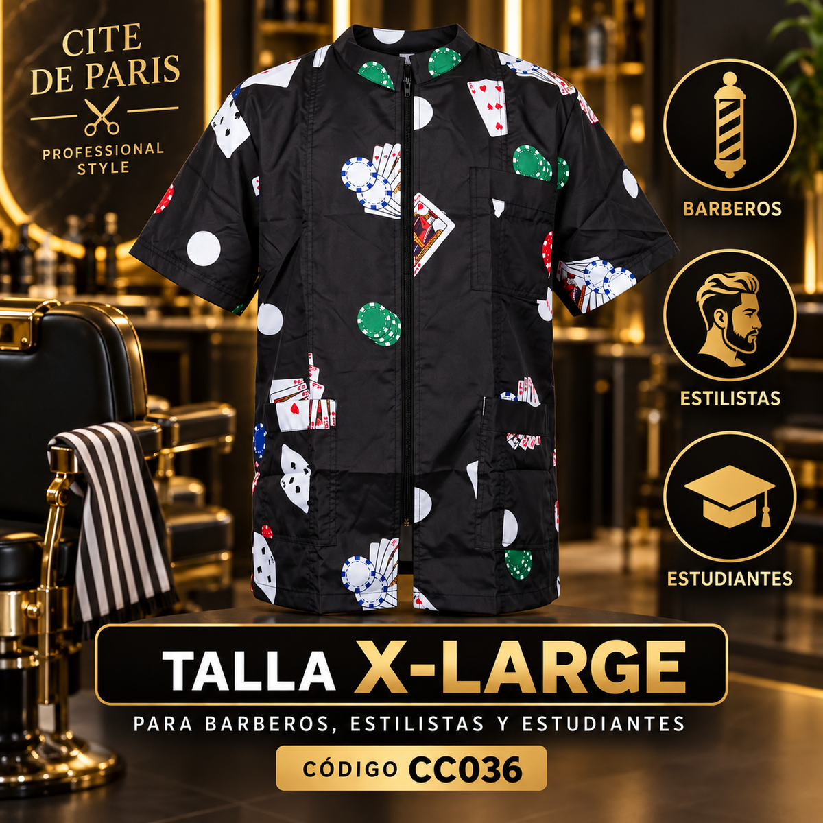 Cite of Paris Jacket de Barbero Negro Estampado X-Large – CC036