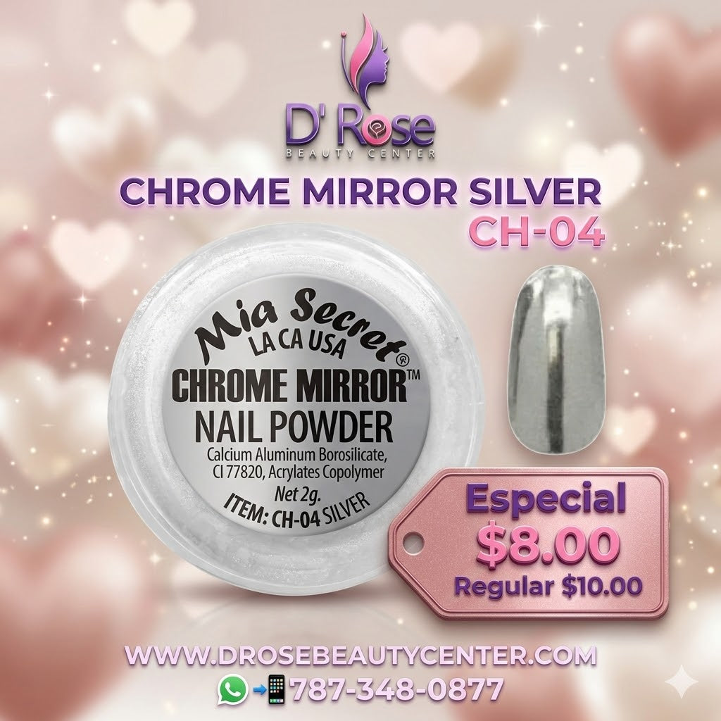 💅✨ Mia Secret® Chrome Mirror Nail Powder Silver CH-04 — Efecto Cromo Espejo Profesional para Uñas ✨💅
