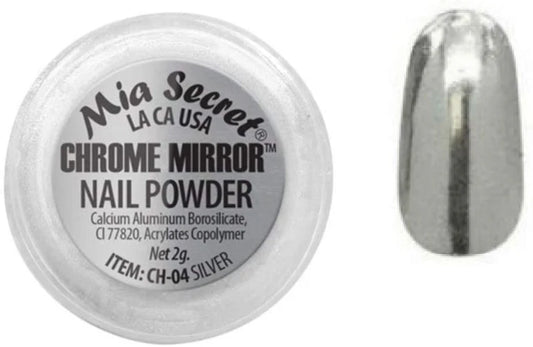 💅✨ Mia Secret® Chrome Mirror Nail Powder Silver CH-04 — Efecto Cromo Espejo Profesional para Uñas ✨💅