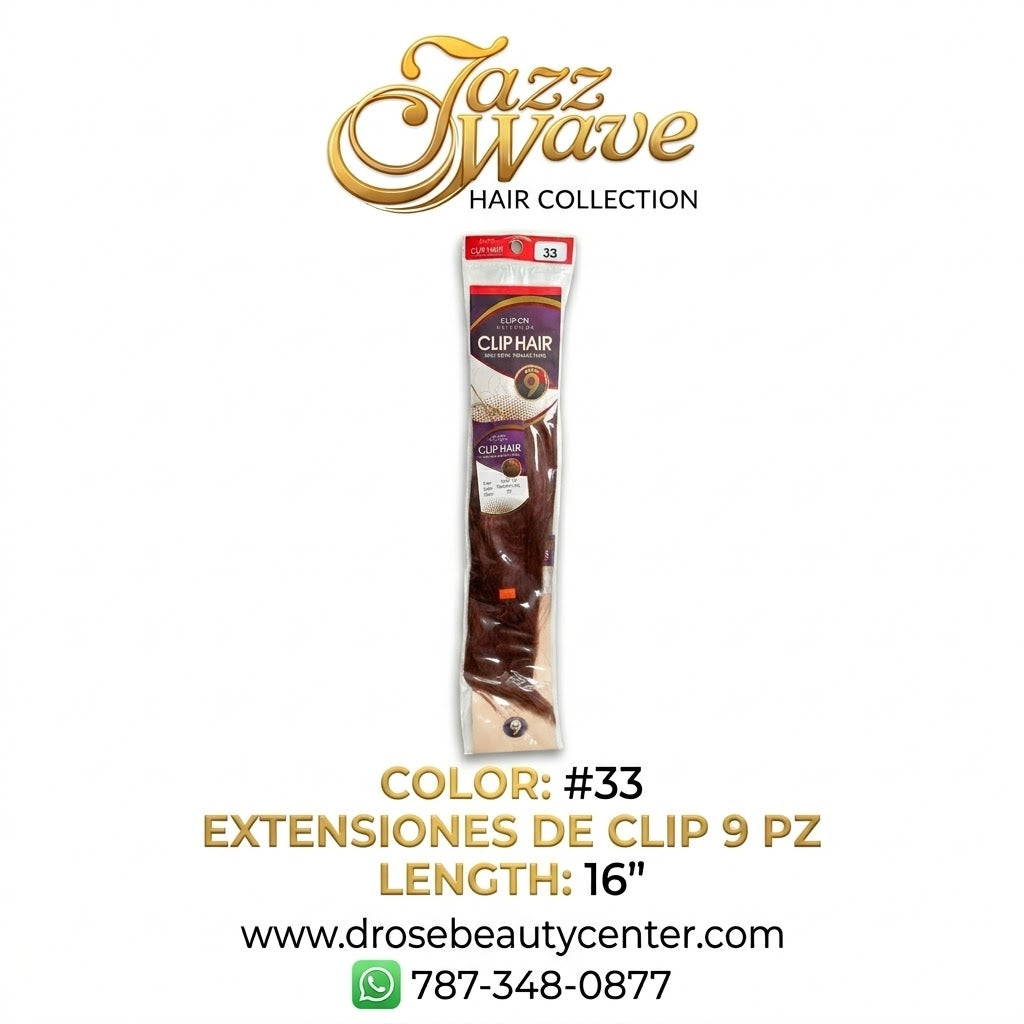 ✨ Extensiones Jazz Wave Clip-On 16” Color #33 – 9 Piezas | 100% Remy Human Hair ✨