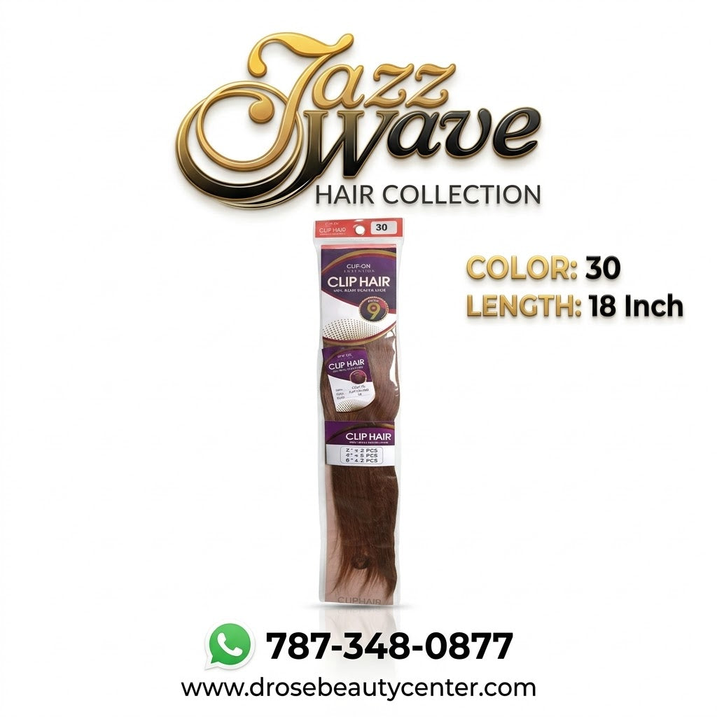 ✨ Extensiones Jazz Wave Clip-On 18” Color #30 – 9 Piezas | 100% Remy Human Hair ✨