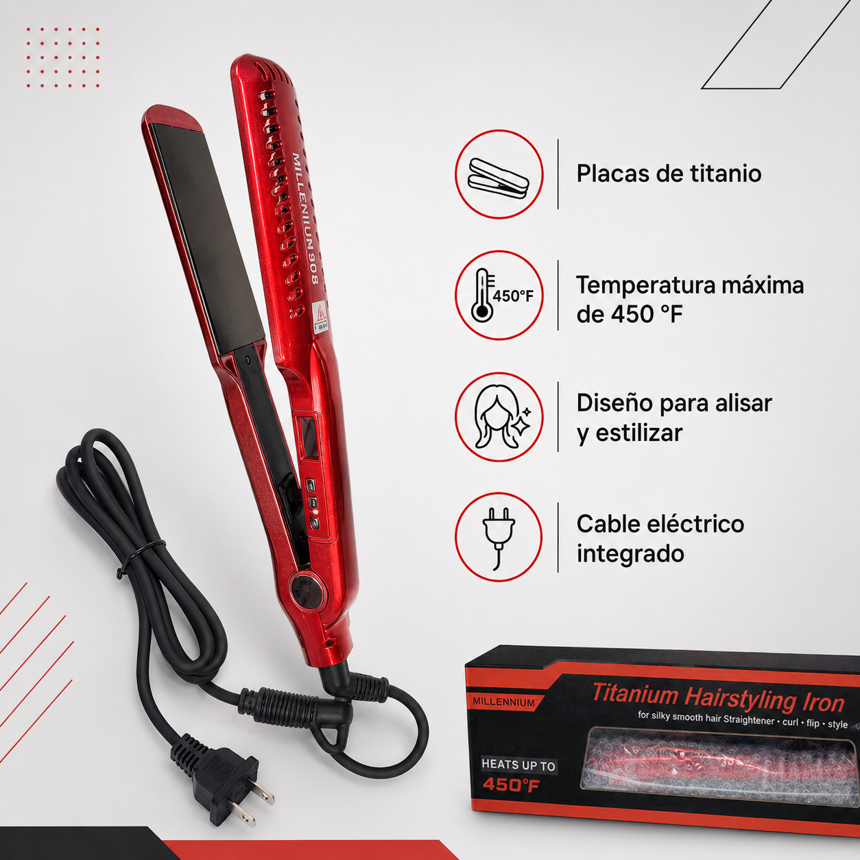 Millennium 908 Plancha Profesional de Titanio 450 °F CP050