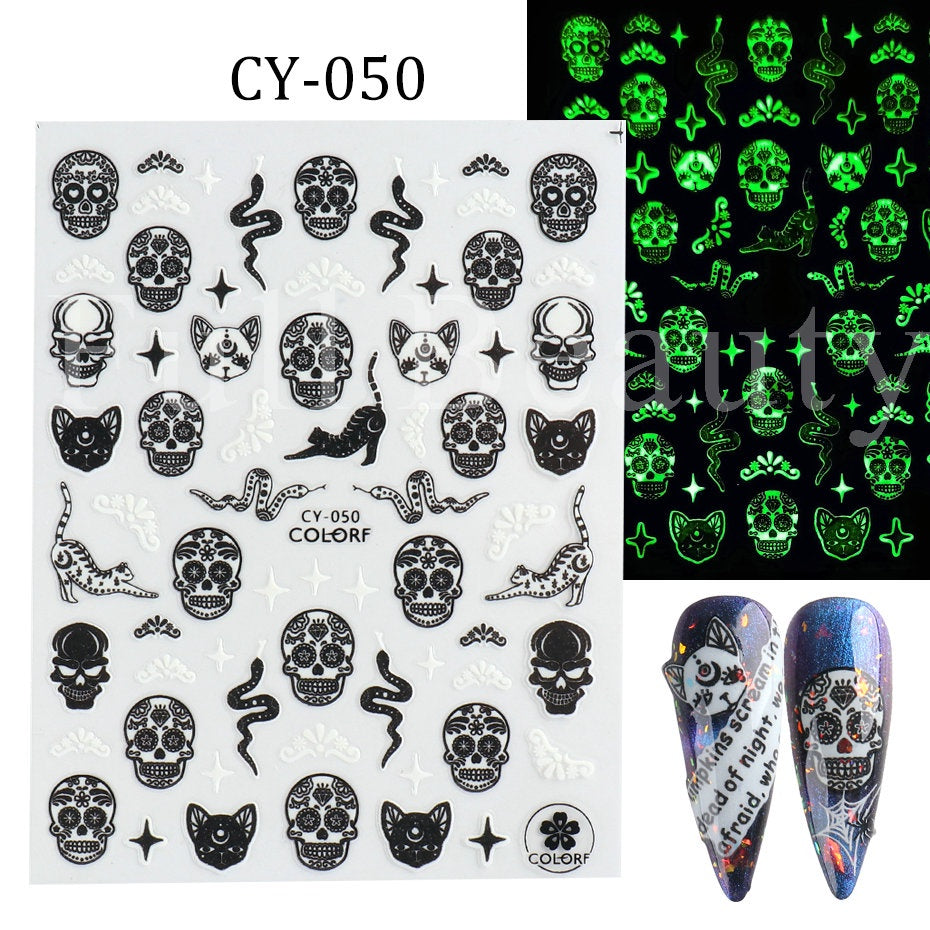 Pop Finger 3D Design Nail Stickers CY-050 – Calaveras, Serpientes y Diseños Góticos