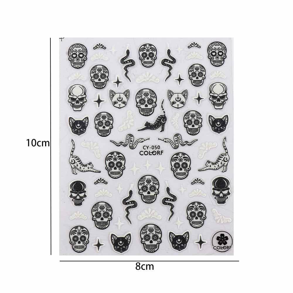 Pop Finger 3D Design Nail Stickers CY-050 – Calaveras, Serpientes y Diseños Góticos