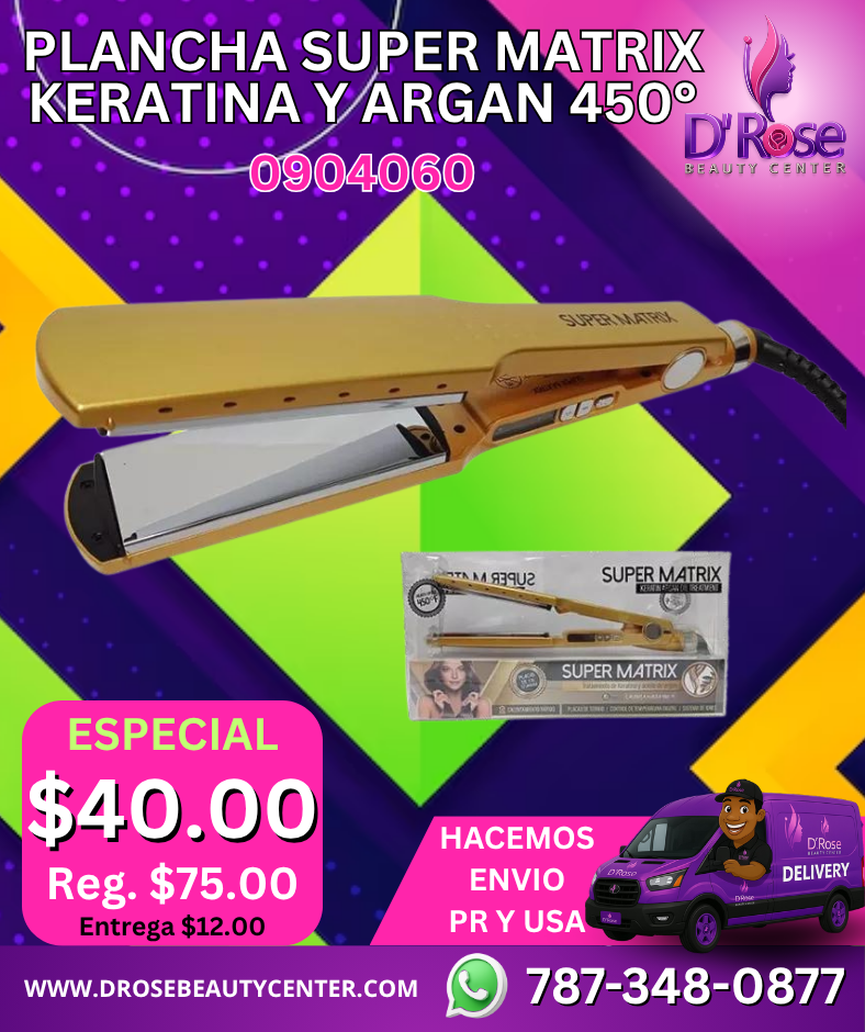 🔥 Plancha Super Matrix con Keratina y Argán – ¡Resultados Profesionales desde Casa!