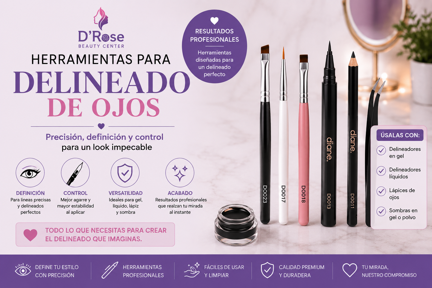 Diane Angled Eyeliner Brush D0023 – Pincel Delineador Angular Profesional