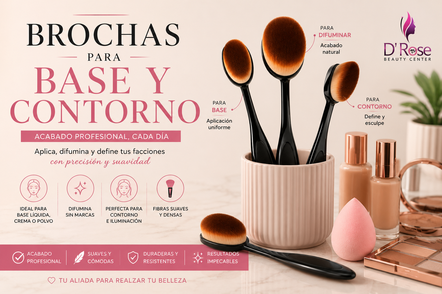 Diane Oval Makeup Brush D0035 – Brocha Ovalada para Maquillaje, Base, Difuminado y Contorno