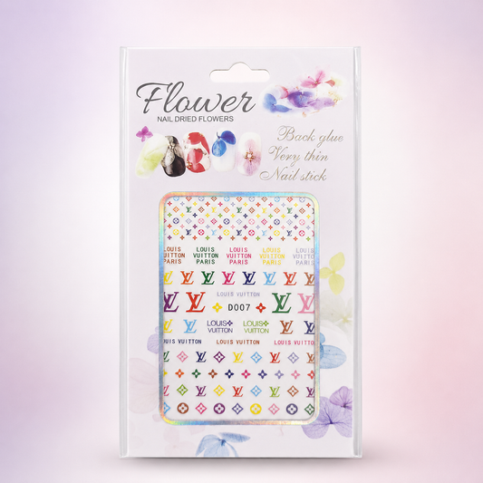 Flower Nail Stickers D007 – Monogramas Fashion Multicolor para Uñas
