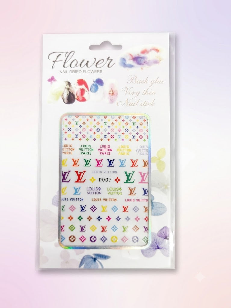 Flower Nail Stickers D007 – Monogramas Fashion Multicolor para Uñas