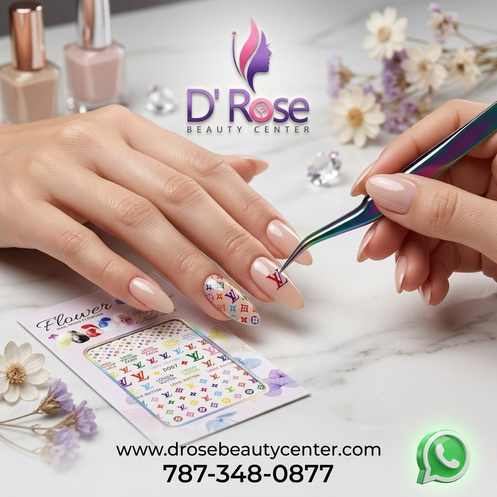 Flower Nail Stickers D007 – Monogramas Fashion Multicolor para Uñas