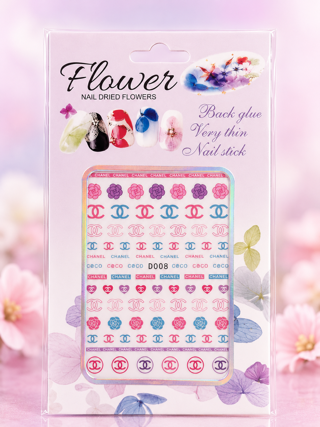 Flower Nail Stickers D008 – Monogramas, Flores y Diseños Fashion Multicolor para Uñas