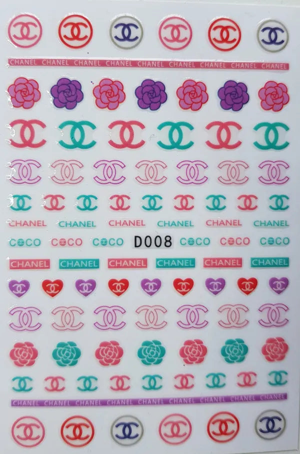 Flower Nail Stickers D008 – Monogramas, Flores y Diseños Fashion Multicolor para Uñas