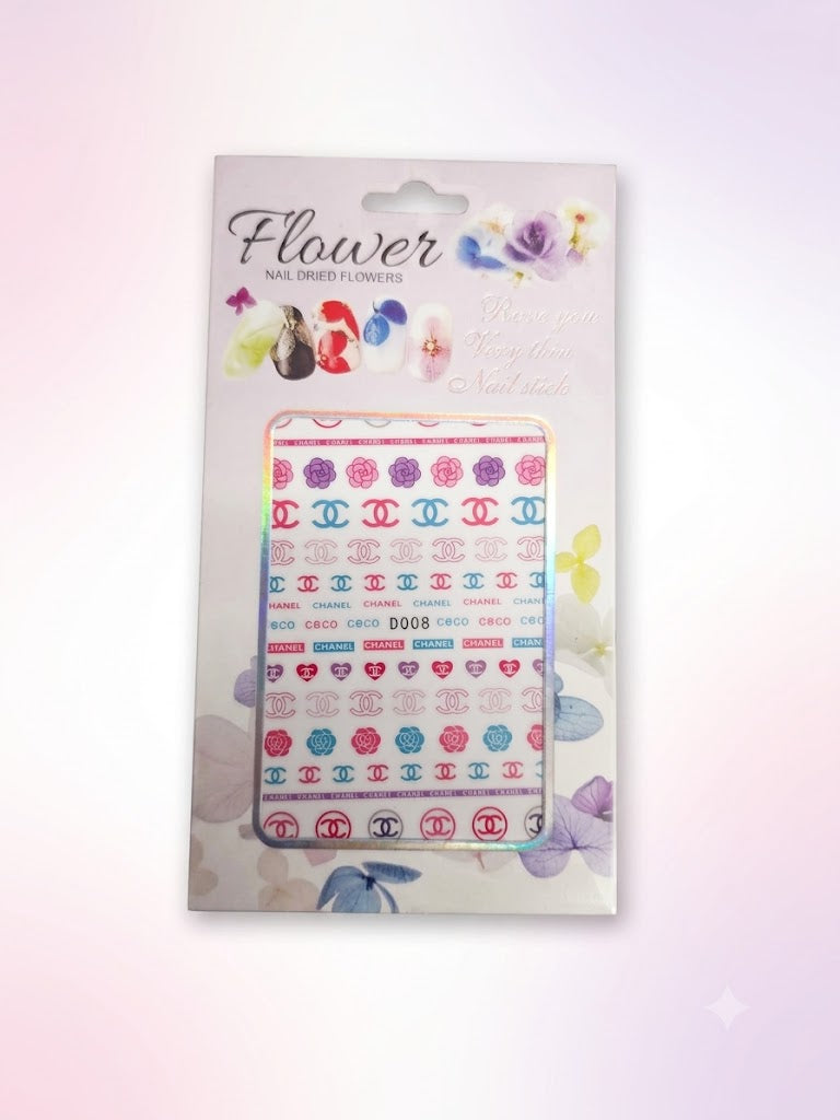 Flower Nail Stickers D008 – Monogramas, Flores y Diseños Fashion Multicolor para Uñas