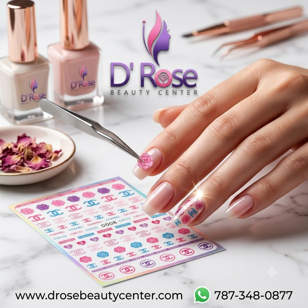 Flower Nail Stickers D008 – Monogramas, Flores y Diseños Fashion Multicolor para Uñas