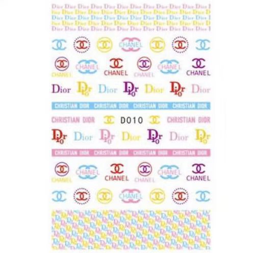Flower Nail Stickers D010 – Monogramas Fashion Multicolor para Uñas