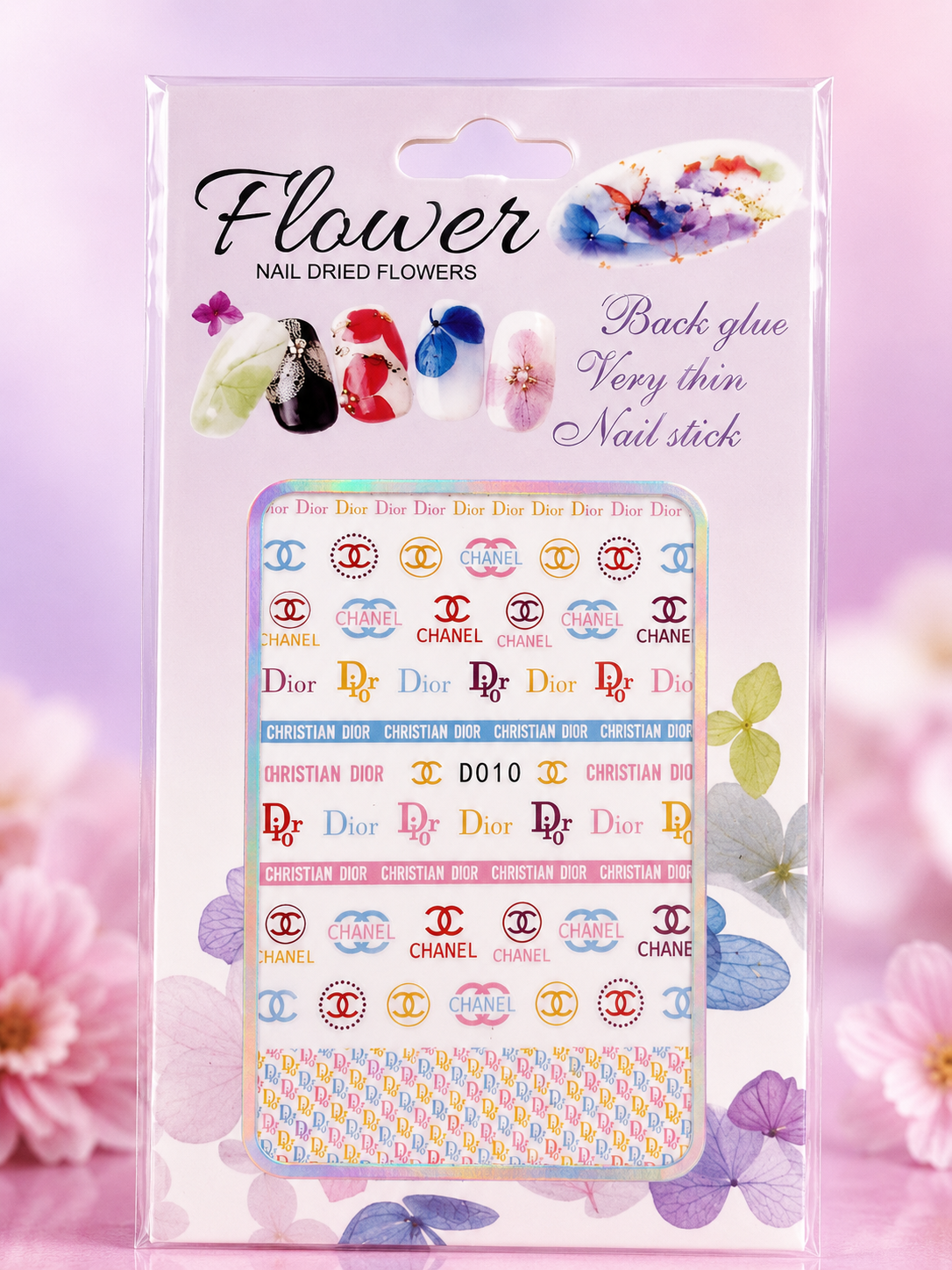 Flower Nail Stickers D010 – Monogramas Fashion Multicolor para Uñas