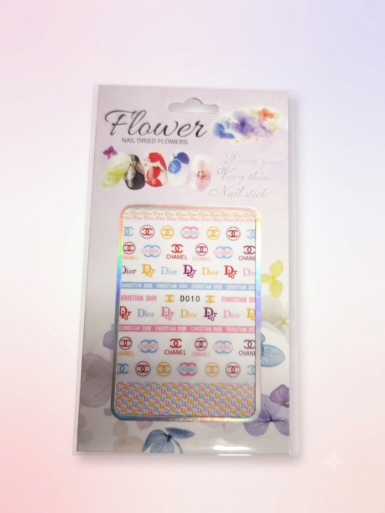Flower Nail Stickers D010 – Monogramas Fashion Multicolor para Uñas