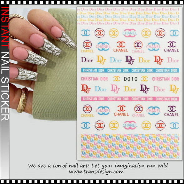 Flower Nail Stickers D010 – Monogramas Fashion Multicolor para Uñas
