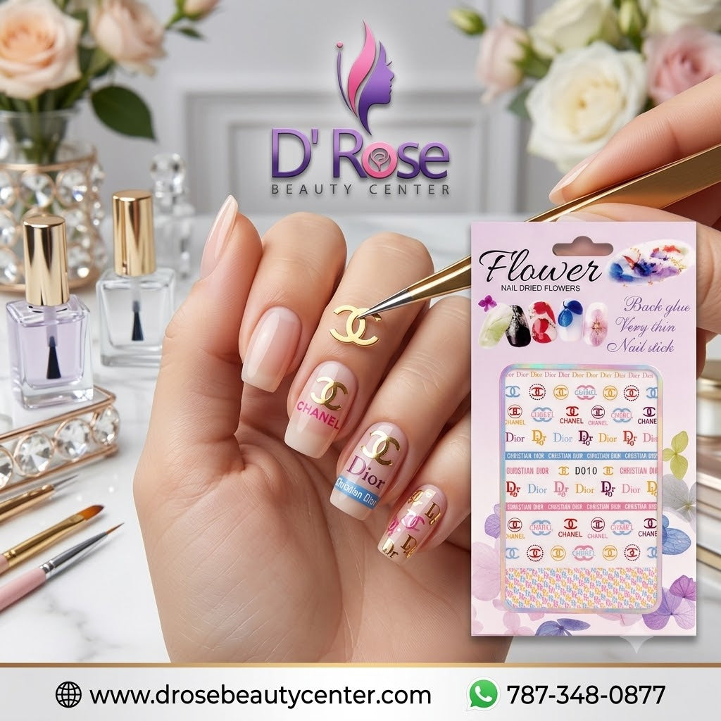 Flower Nail Stickers D010 – Monogramas Fashion Multicolor para Uñas