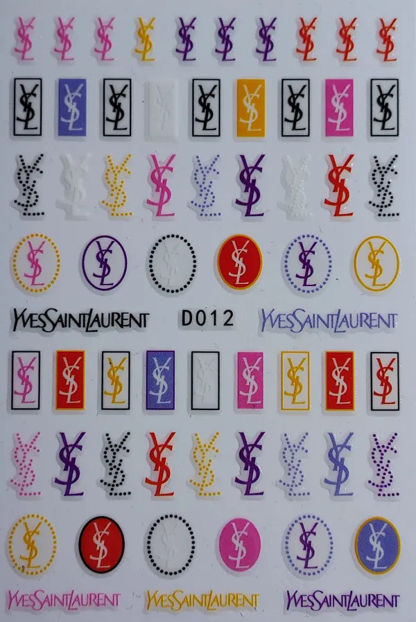 Flower Nail Stickers D012 – Monogramas Fashion Multicolor para Uñas