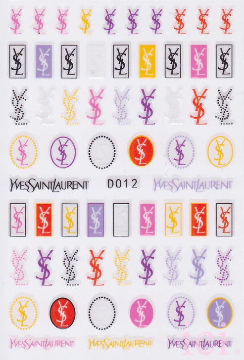 Flower Nail Stickers D012 – Monogramas Fashion Multicolor para Uñas