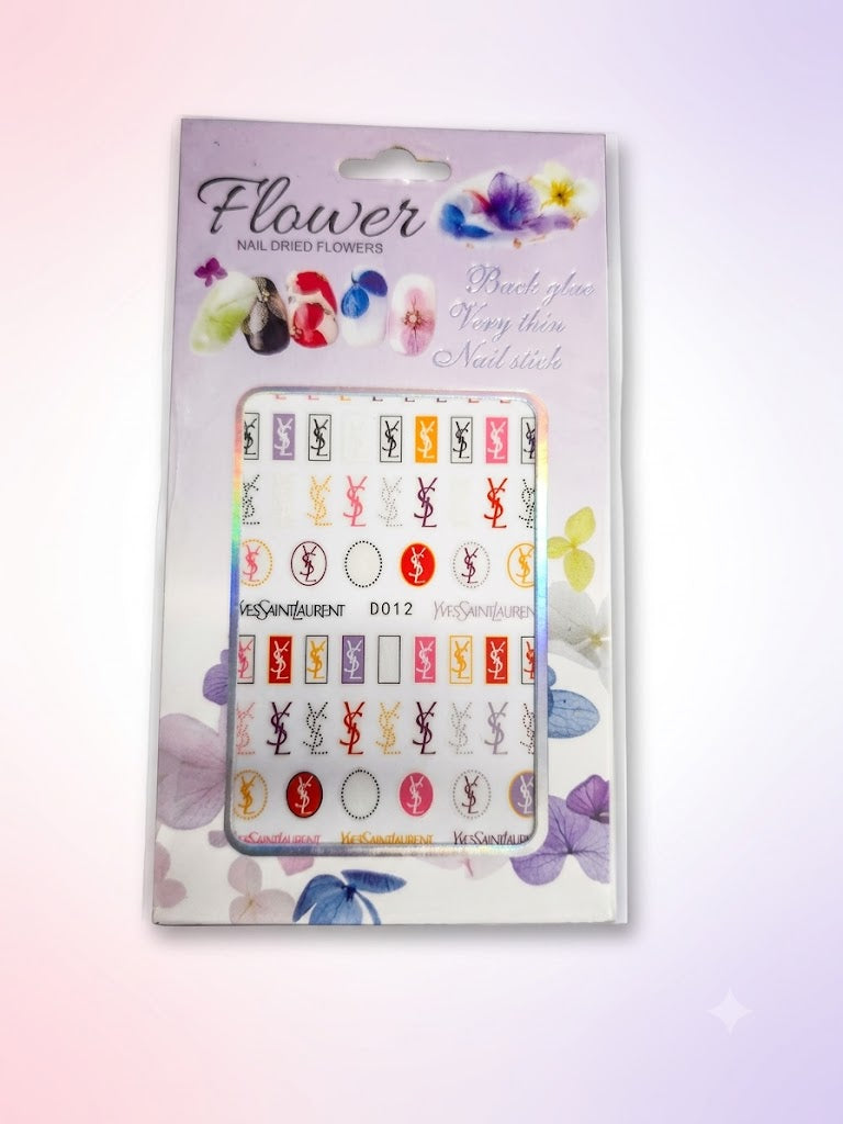 Flower Nail Stickers D012 – Monogramas Fashion Multicolor para Uñas