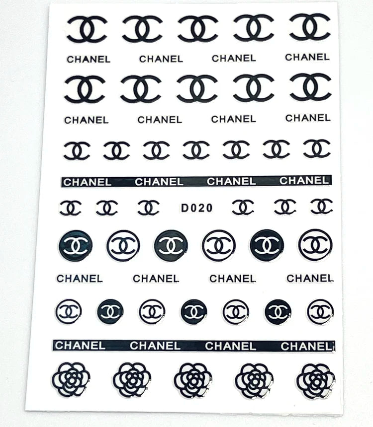 Flower Nail Art Decal D020 Negro y Blanco para Uñas
