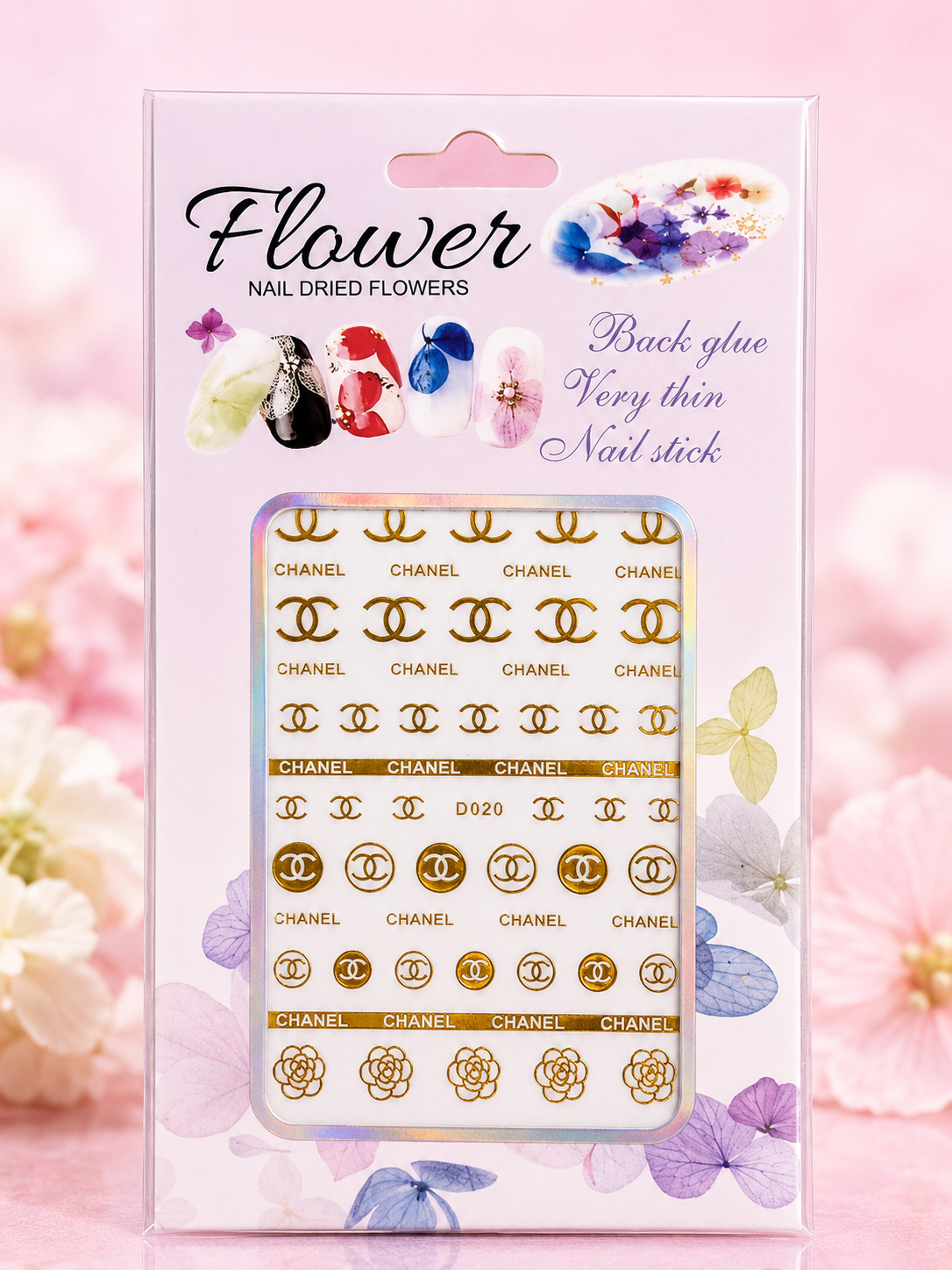 Flower Nail Stickers D020G – Monogramas Dorados, Flores y Franjas Decorativas