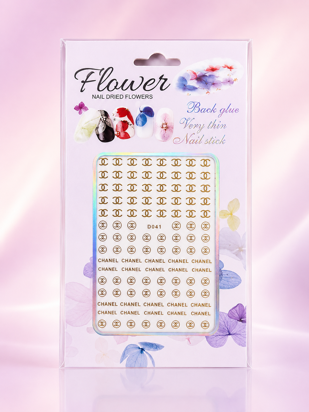 Flower Nail Art Decals D041 – Stickers Dorados Tipo Monograma para Uñas