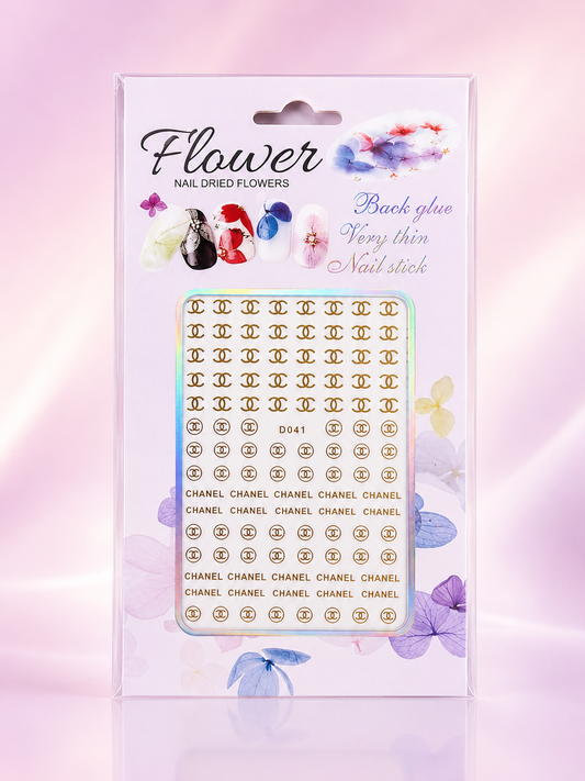 Flower Nail Art Decals D041 – Stickers Dorados Tipo Monograma para Uñas