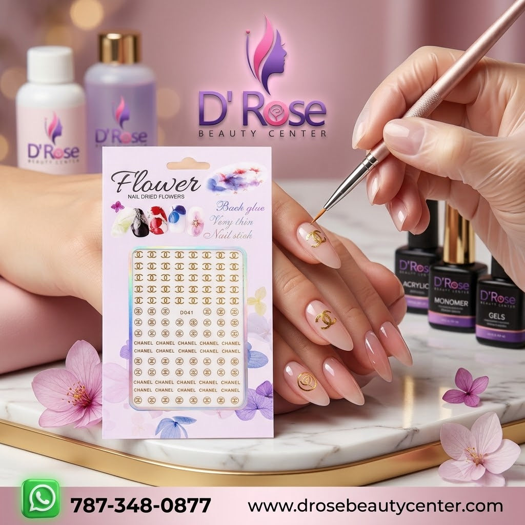 Flower Nail Art Decals D041 – Stickers Dorados Tipo Monograma para Uñas