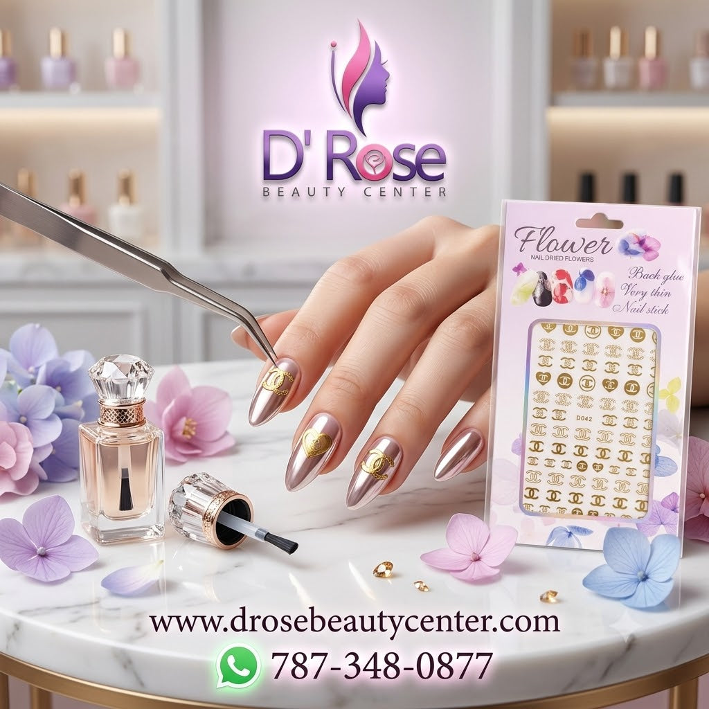Flower Nail Art Decal D042 – Stickers Dorados Autoadhesivos para Uñas